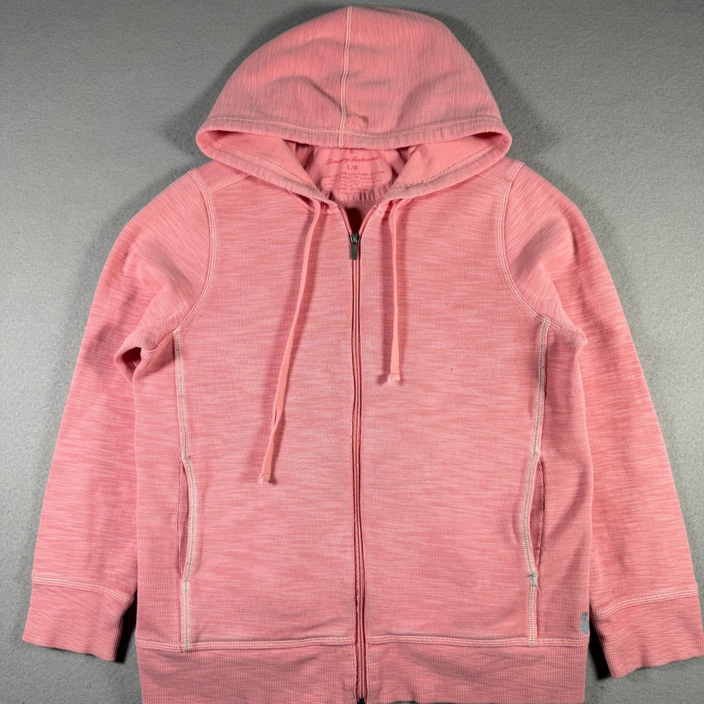 Tommy Bahama Womens Pink Space Dye Pima Cotton Tencel Full Zip Hoodie Large